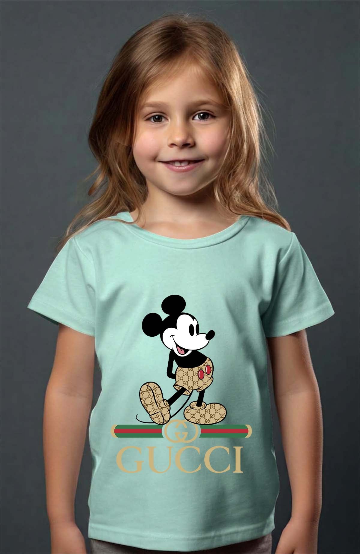 COULEUR:Vert d'eau|T-shirt Fille | Mickey gucci Wait Vert d'eau