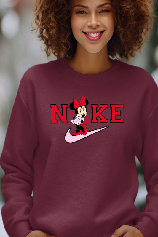 COULEUR:Bordeaux|Sweat Col Rond Femme | Minnie NKE Bordeaux