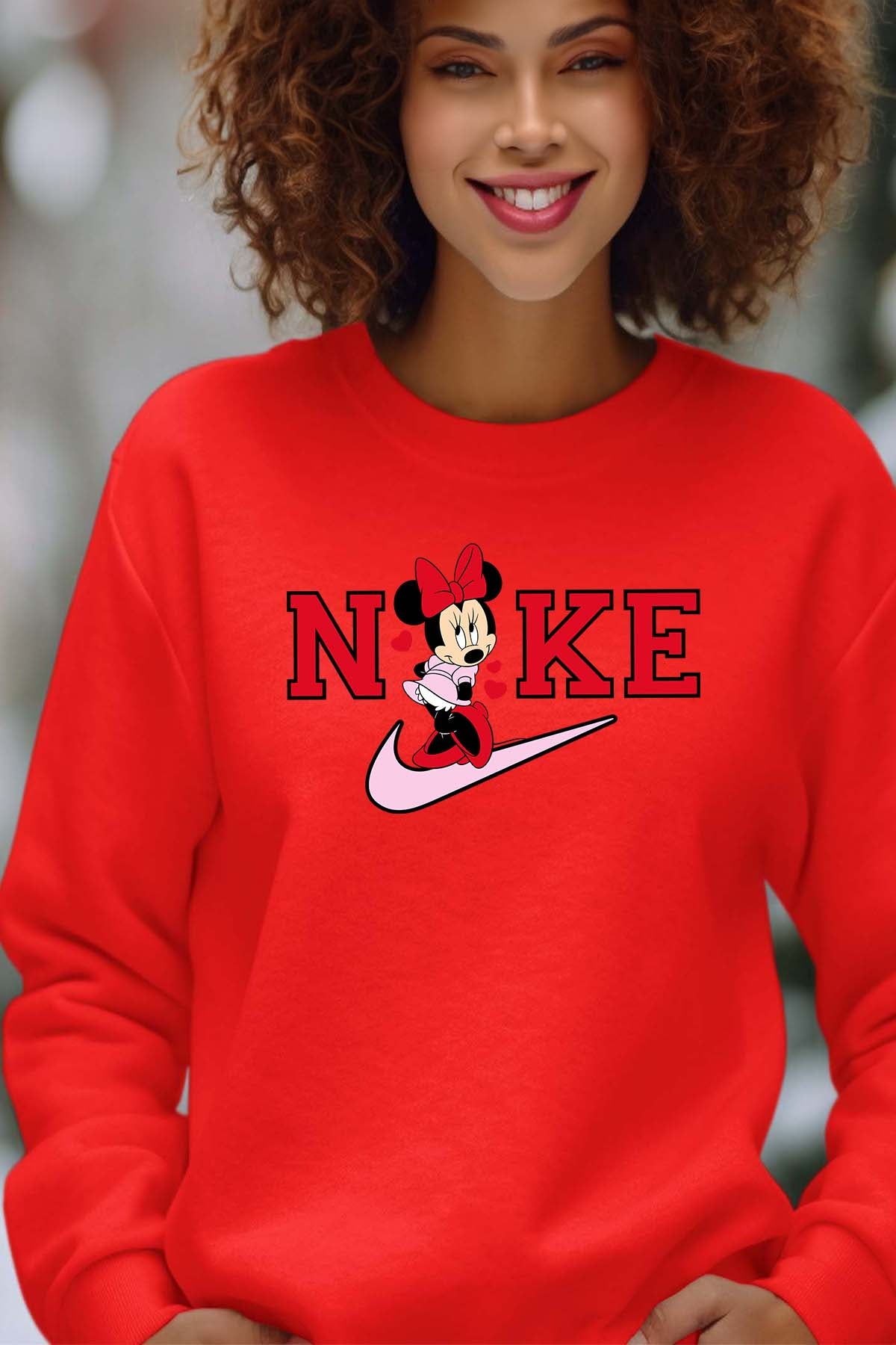 COULEUR:Rouge|Sweat Col Rond Femme | Minnie NKE Rouge