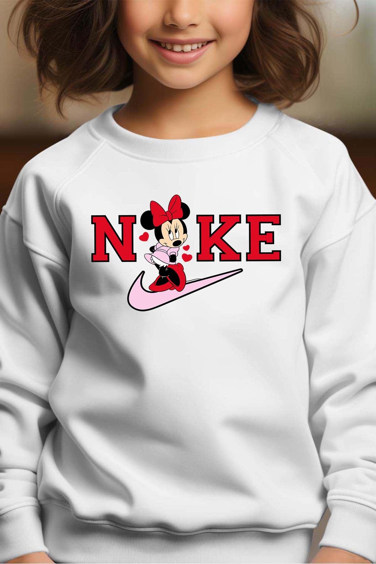 COULEUR:Blanc|Sweat Col Rond Fille | Minnie NKE Blanc
