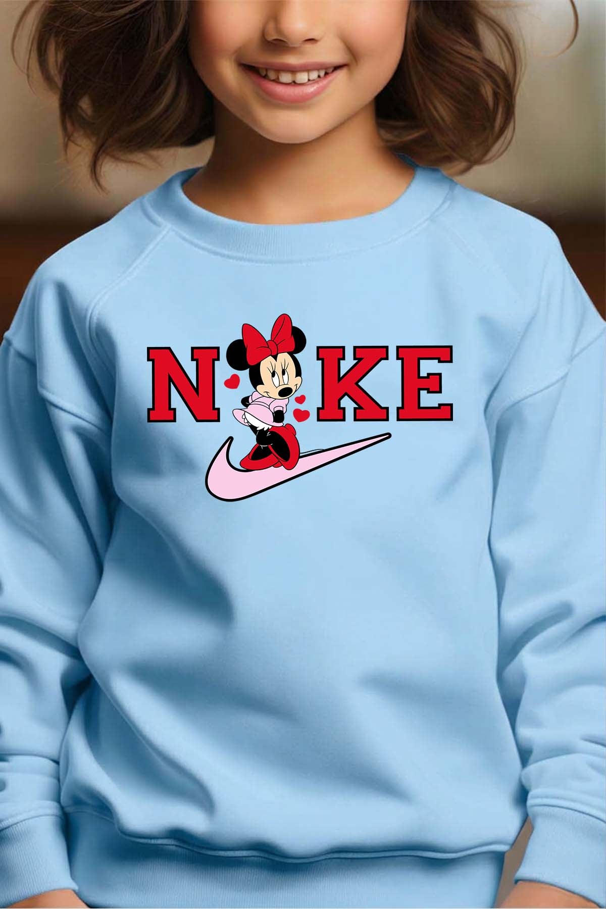 COULEUR:Bleu Ciel|Sweat Col Rond Fille | Minnie NKE Bleu Ciel