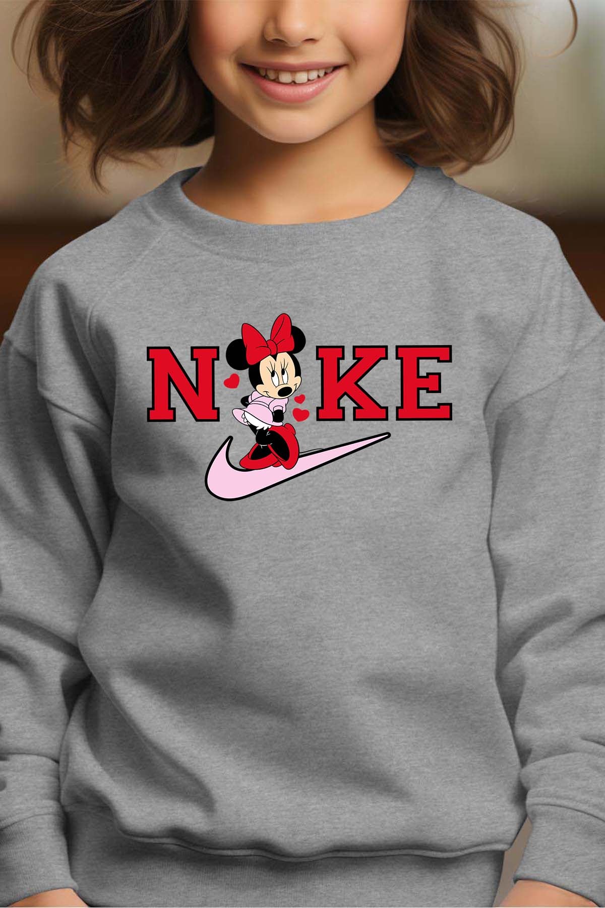 COULEUR:Gris|Sweat Col Rond Fille | Minnie NKE Gris