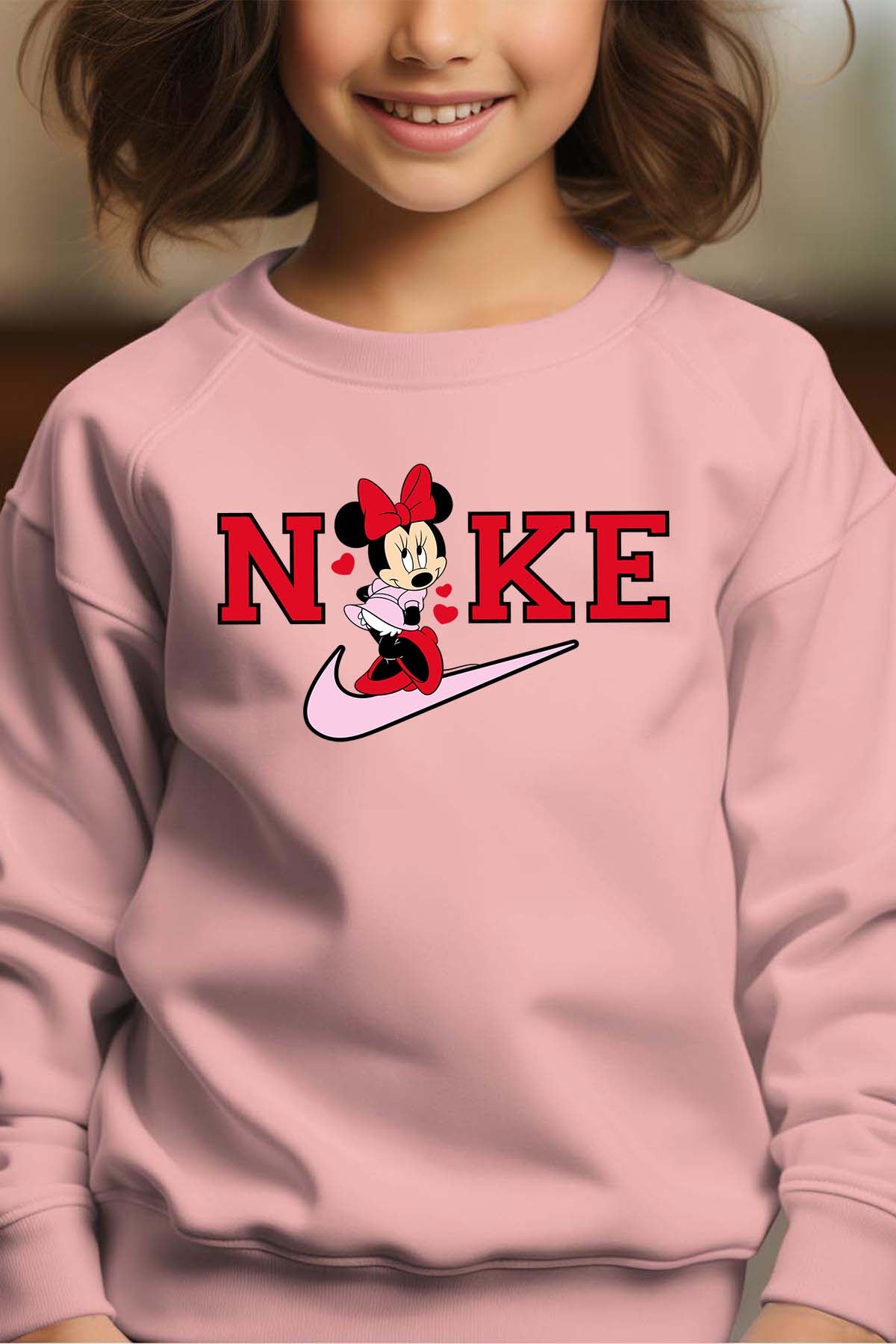 COULEUR:Rose|Sweat Col Rond Fille | Minnie NKE Rose