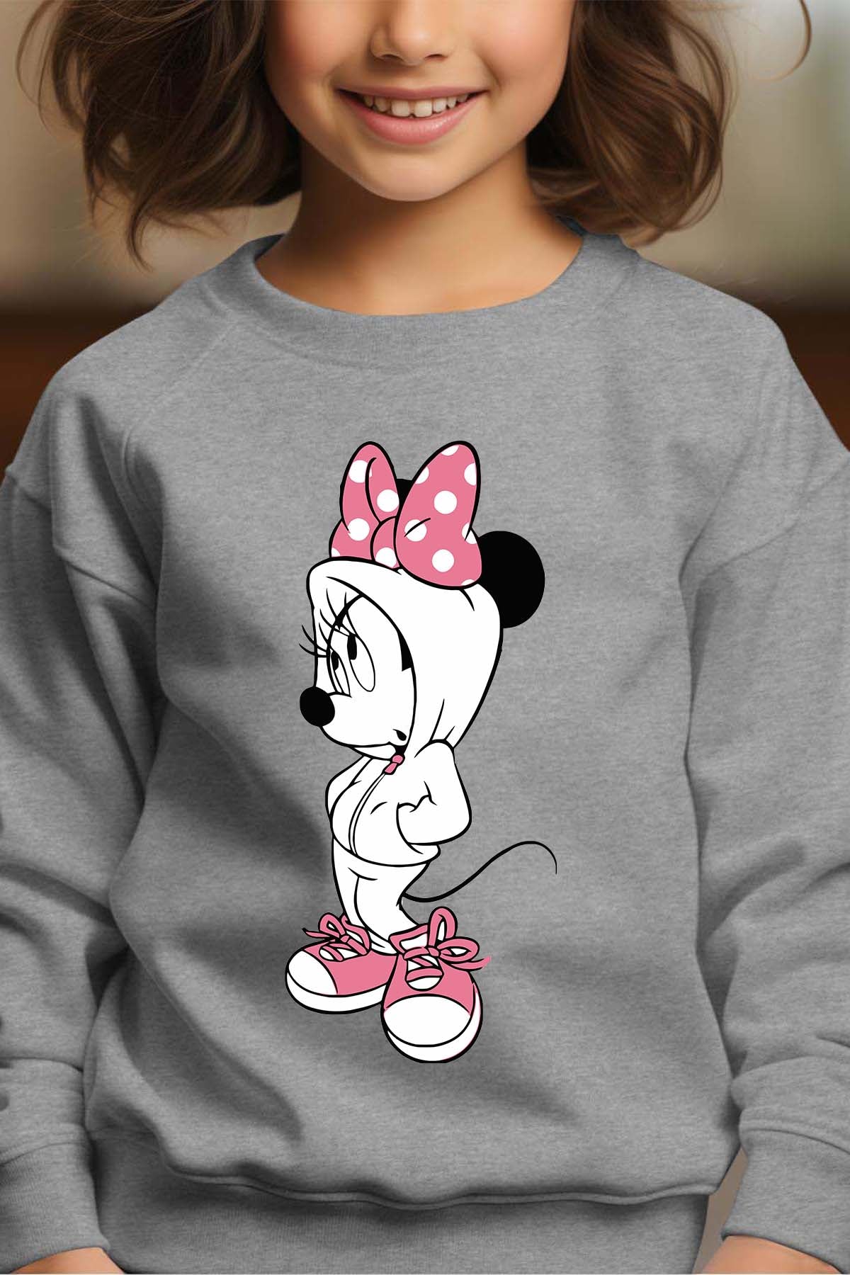 COULEUR:Gris|Sweat Col Rond Fille | Minnie Swagg Gris