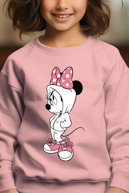 COULEUR:Rose|Sweat Col Rond Fille | Minnie Swagg Rose