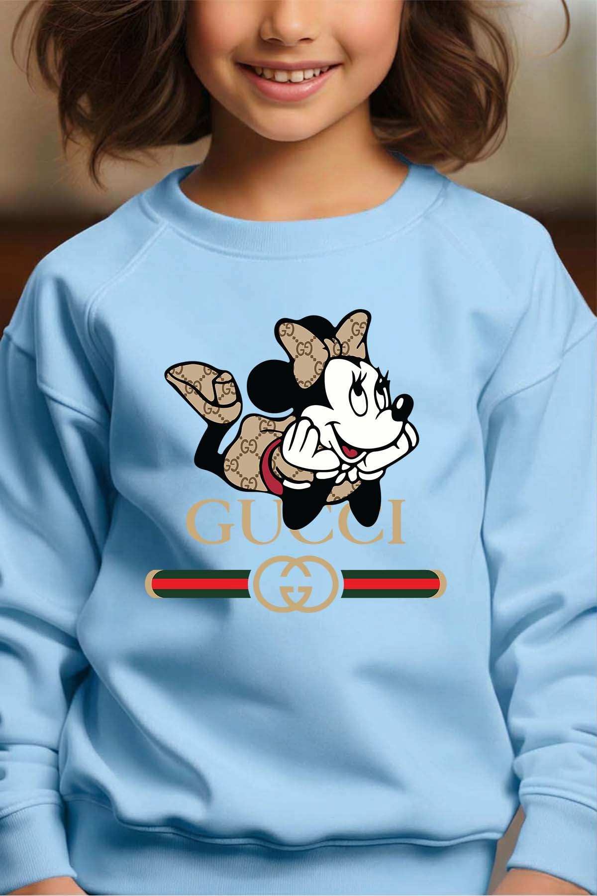 COULEUR:Bleu Ciel|Sweat Col Rond Fille | Minnie gucci relax Bleu Ciel