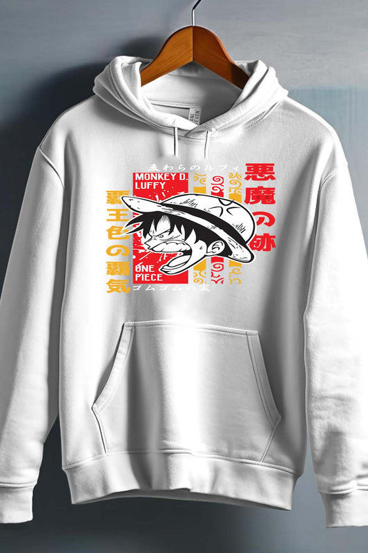 COULEUR:Blanc|Sweat Capuche Homme | Monkey D Cartoon Blanc