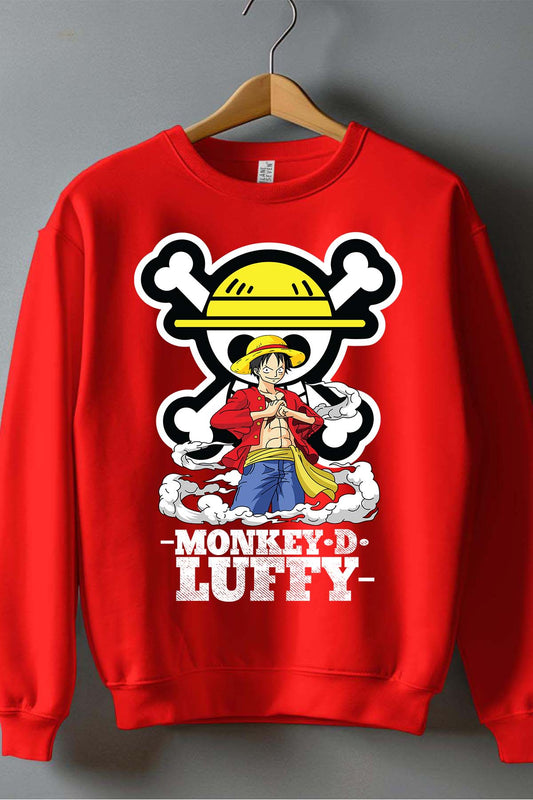 COULEUR:Rouge|Sweat Col Rond Garçon | Monkey D Luffy Rouge
