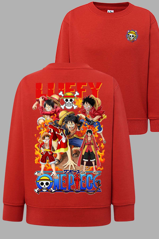 COULEUR:Rouge|Sweat Col Rond Garçon | Multi Luffy 03 Rouge