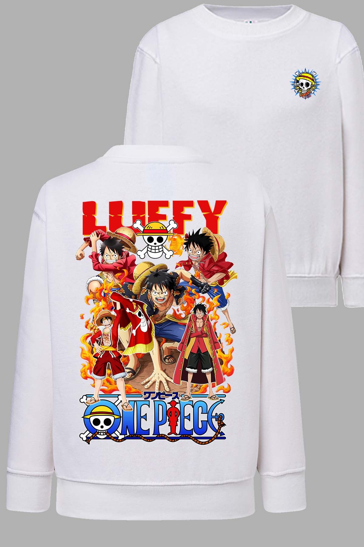 COULEUR:Blanc|Sweat Col Rond Homme | Multi Luffy 03 Blanc