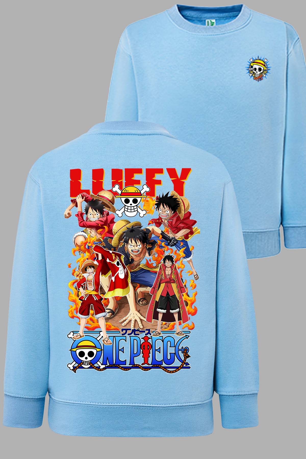 COULEUR:Bleu Ciel|Sweat Col Rond Homme | Multi Luffy 03 Bleu Ciel