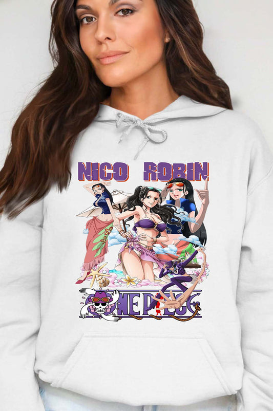 COULEUR:Blanc|Sweat Capuche Femme | Multi Nico Robin 01 Blanc