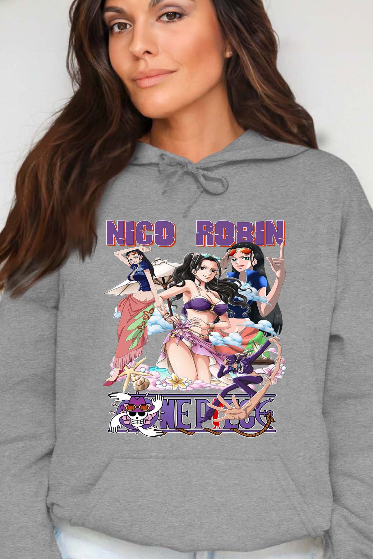 COULEUR:Gris|Sweat Capuche Femme | Multi Nico Robin 01 Gris