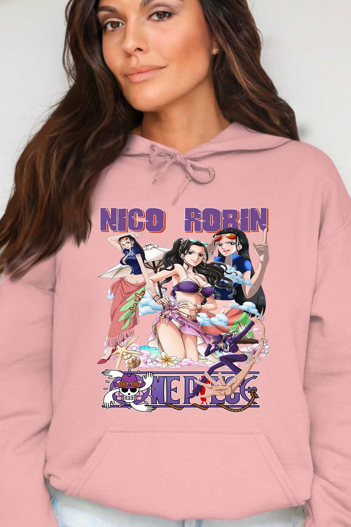 COULEUR:Rose|Sweat Capuche Femme | Multi Nico Robin 01 Rose