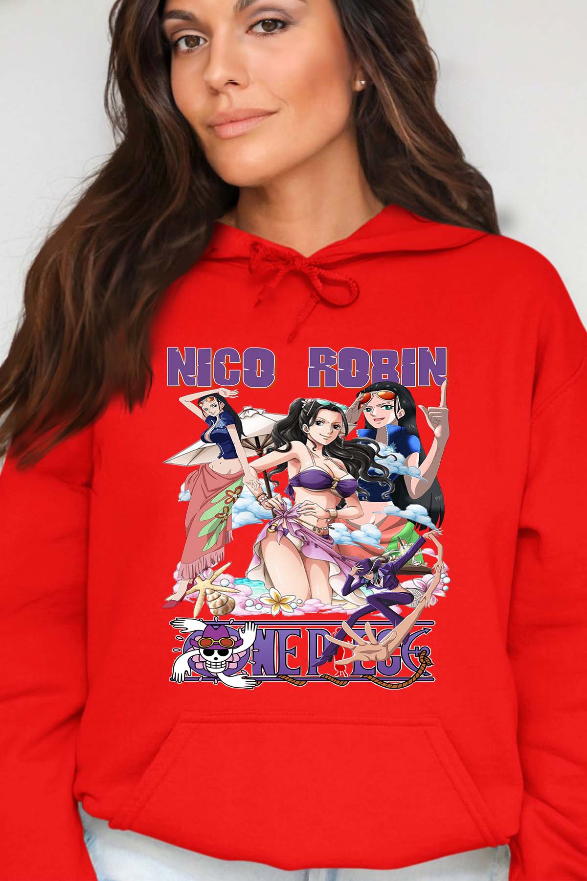 COULEUR:Rouge|Sweat Capuche Femme | Multi Nico Robin 01 Rouge