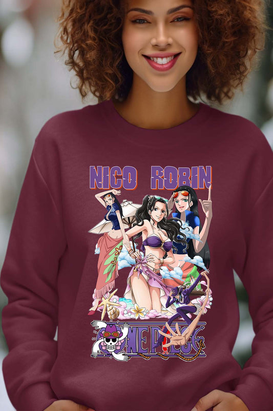 COULEUR:Bordeaux|Sweat Col Rond Femme | Multi Nico Robin 01 Bordeaux