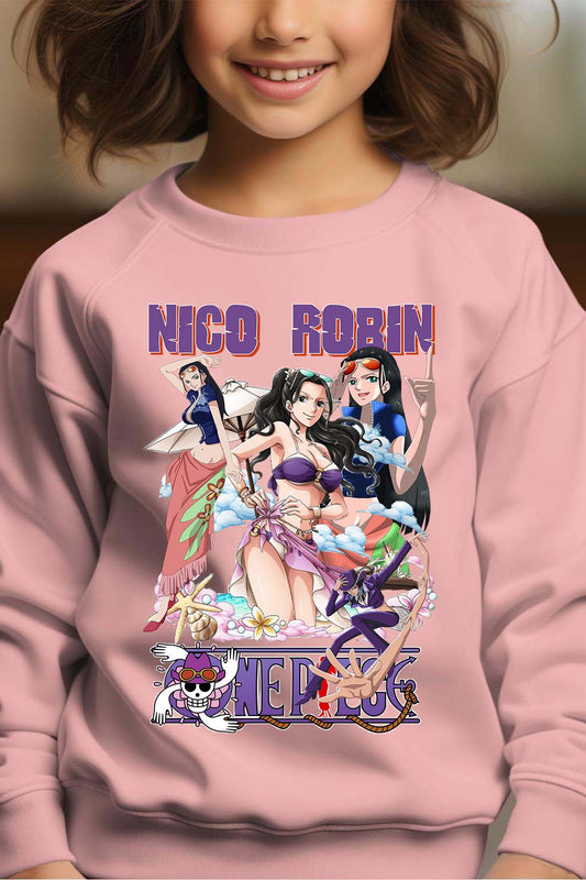 COULEUR:Rose|Sweat Col Rond Fille | Multi Nico Robin 01 Rose