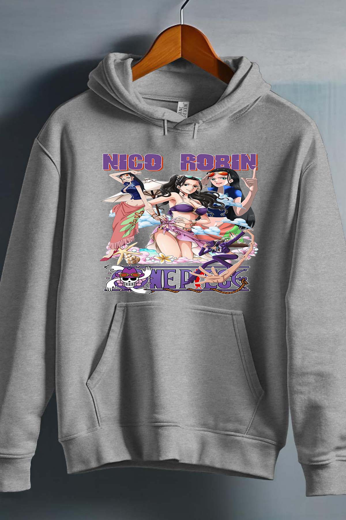 COULEUR:Gris|Sweat Capuche Fille | Multi Nico Robin 01 Gris