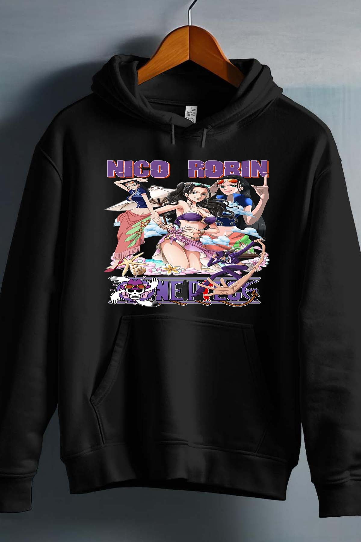 COULEUR:Noir|Sweat Capuche Fille | Multi Nico Robin 01 Noir