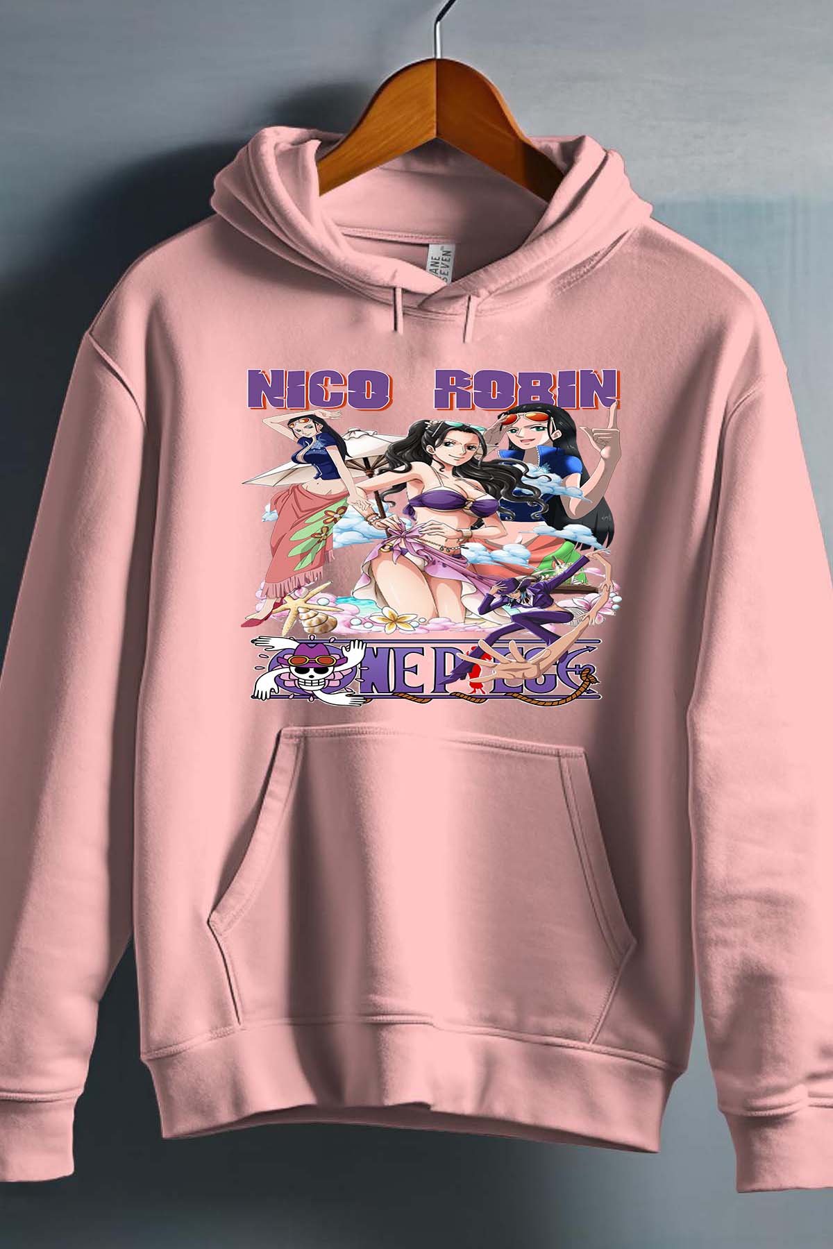 COULEUR:Rose|Sweat Capuche Fille | Multi Nico Robin 01 Rose