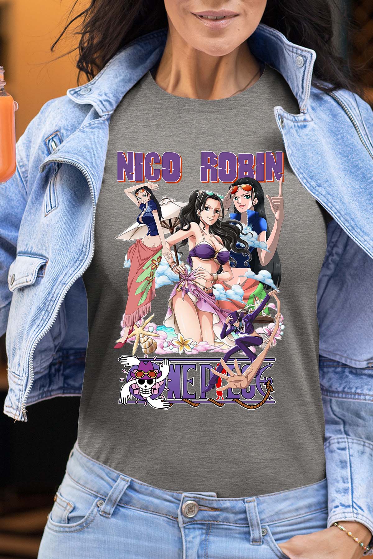 COULEUR:Gris|T-shirt Femme | Multi Nico Robin 01 Gris