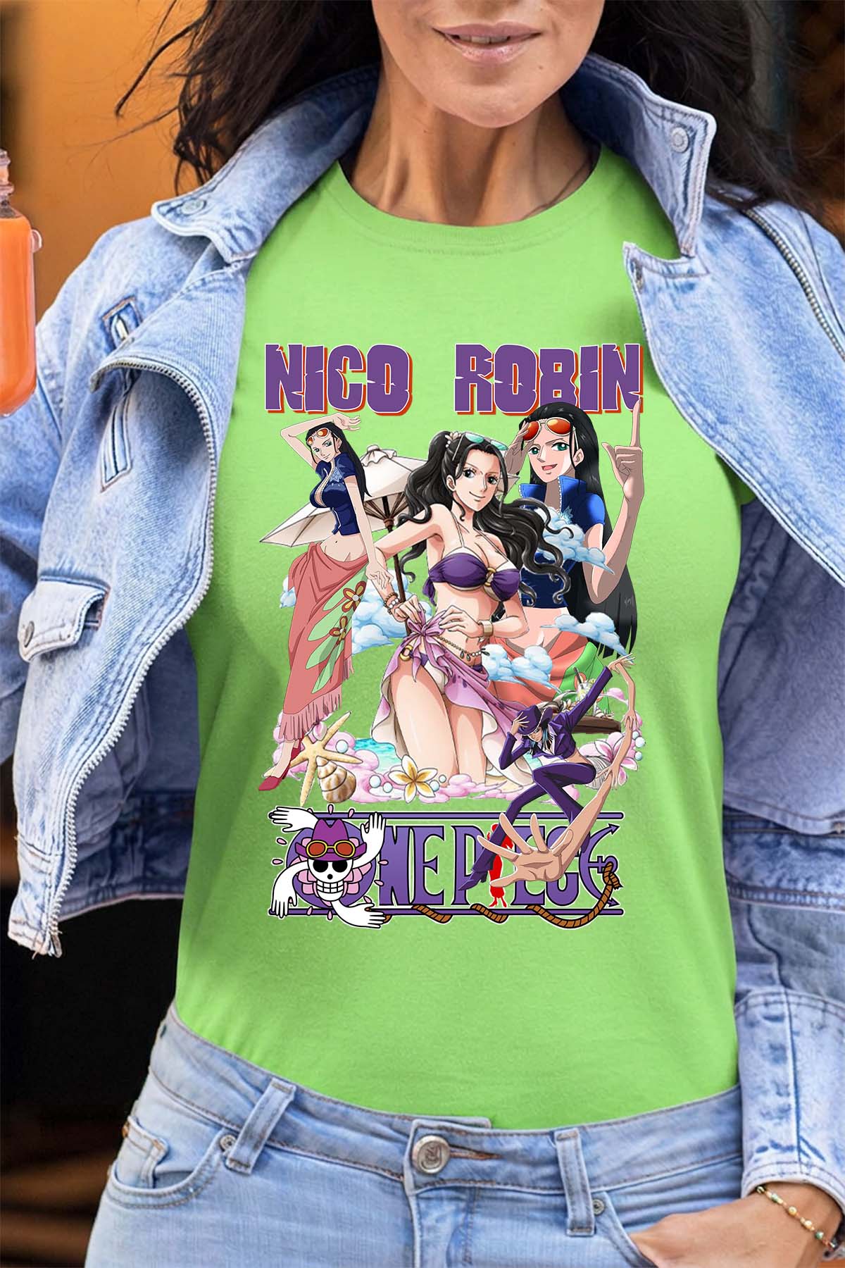 COULEUR:Vert Clair|T-shirt Femme | Multi Nico Robin 01 Vert Clair