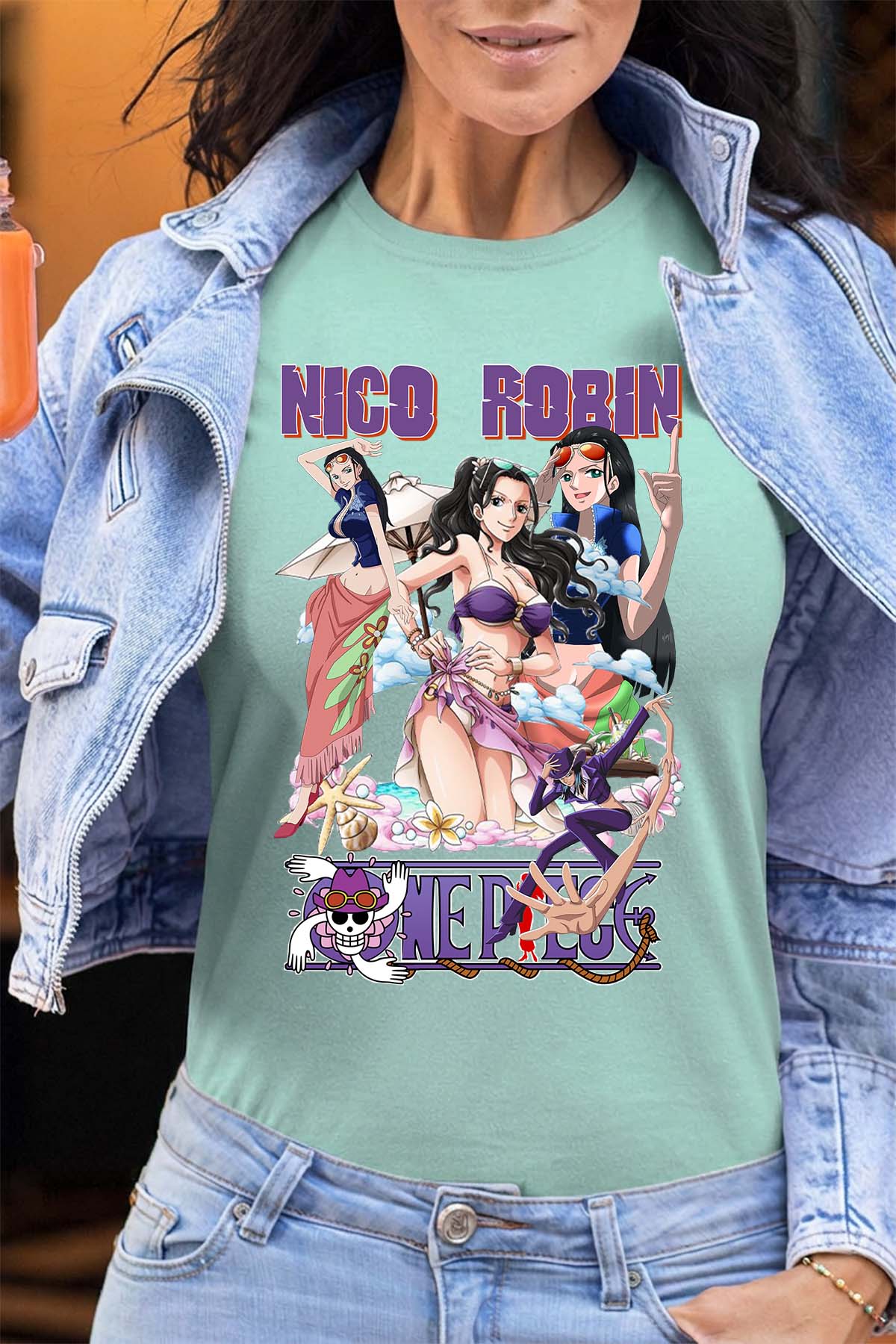 COULEUR:Vert d'eau|T-shirt Femme | Multi Nico Robin 01 Vert d'eau