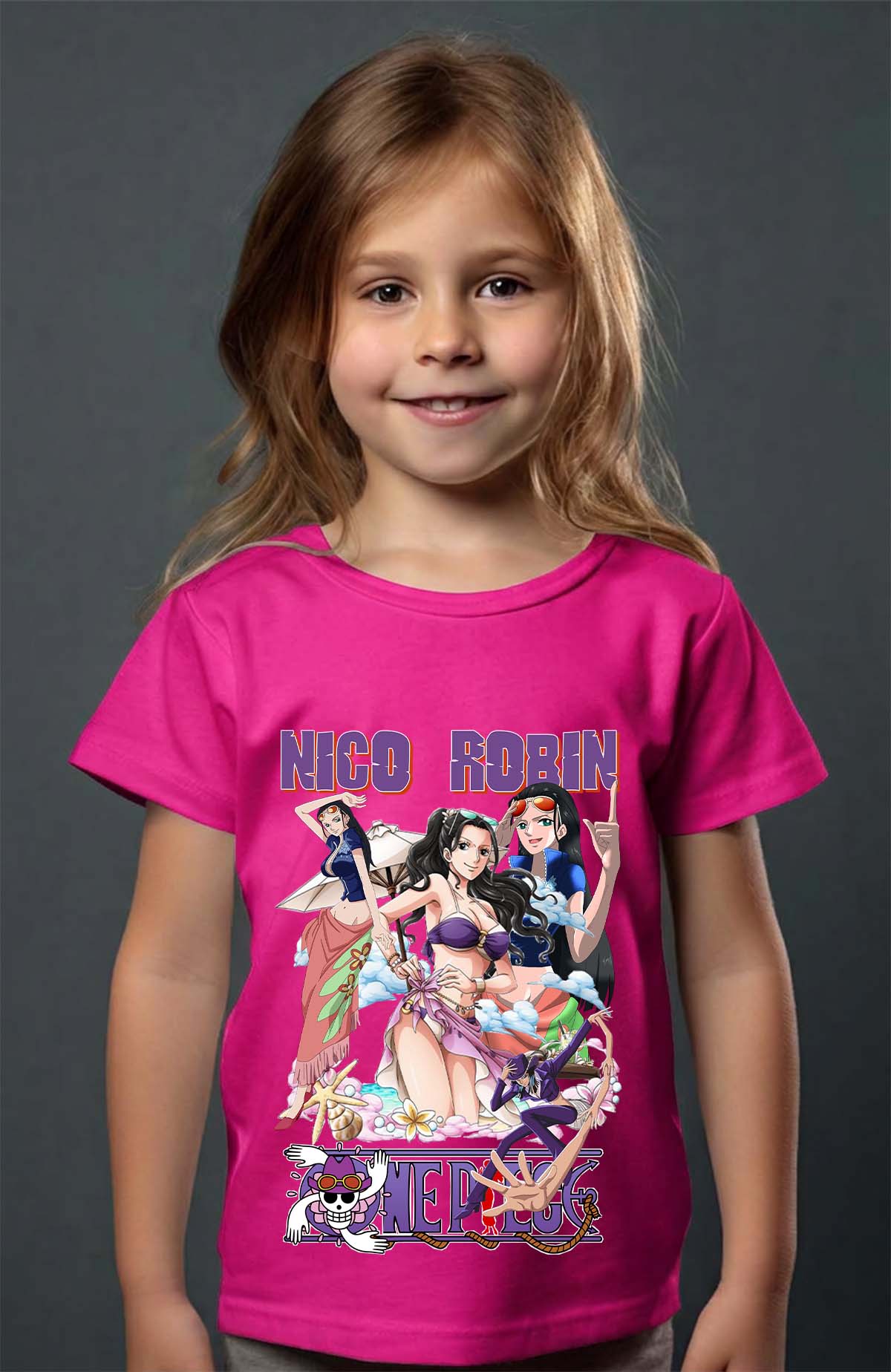 COULEUR:Fuchsia|T-shirt Fille | Multi Nico Robin 01 Fuchsia