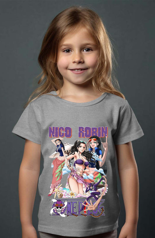 COULEUR:Gris|T-shirt Fille | Multi Nico Robin 01 Gris