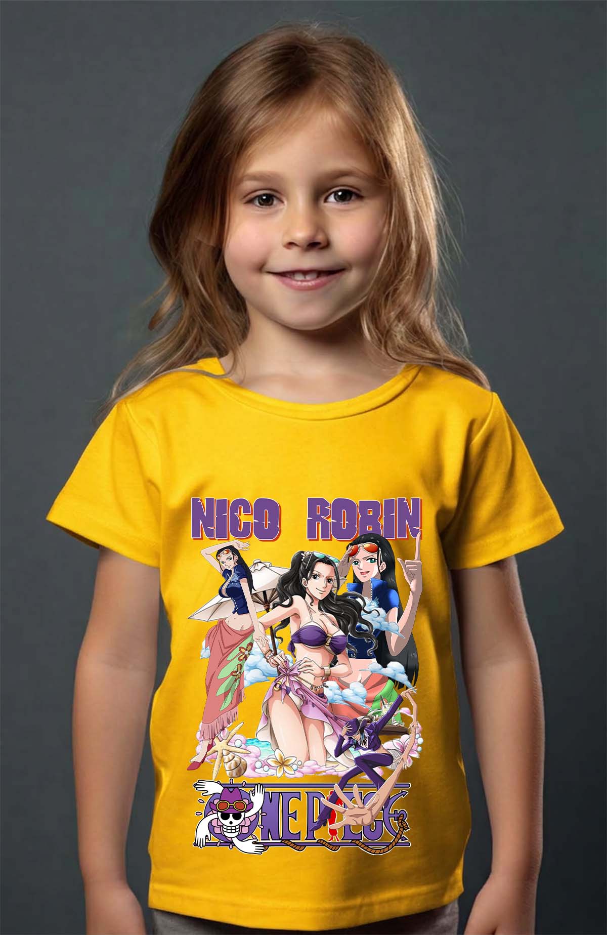 COULEUR:Jaune|T-shirt Fille | Multi Nico Robin 01 Jaune