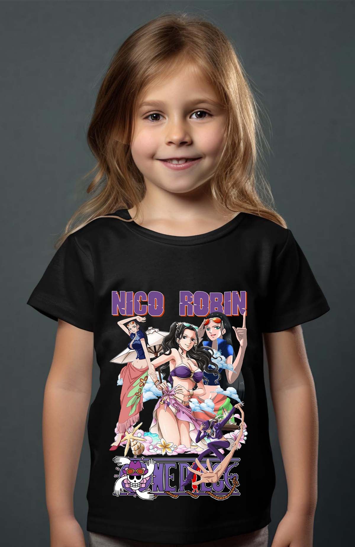 COULEUR:Noir|T-shirt Fille | Multi Nico Robin 01 Noir