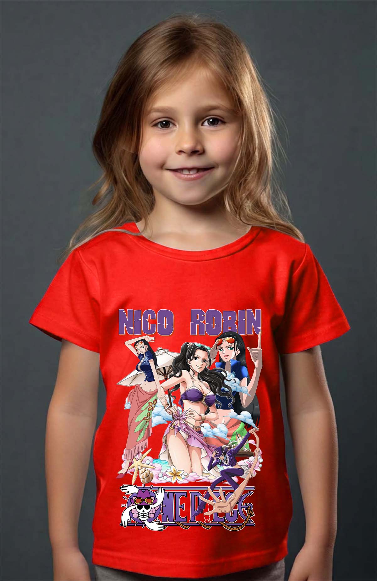 COULEUR:Rouge|T-shirt Fille | Multi Nico Robin 01 Rouge