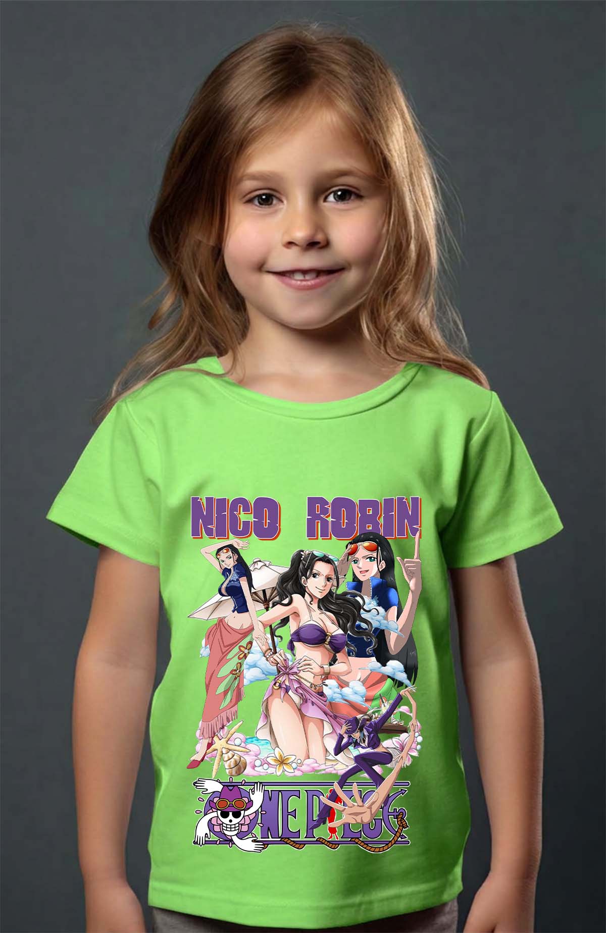 COULEUR:Vert Clair|T-shirt Fille | Multi Nico Robin 01 Vert Clair