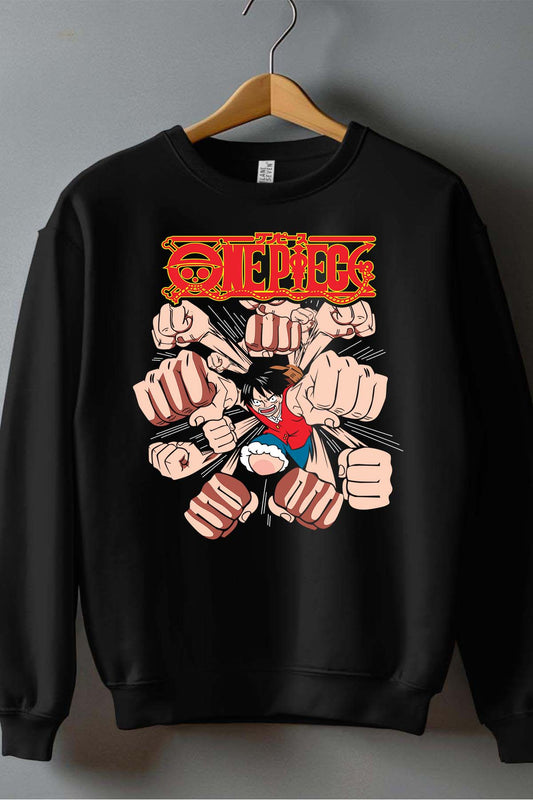 COULEUR:Noir|Sweat Col Rond Garçon | Multi Punch Luffy Noir