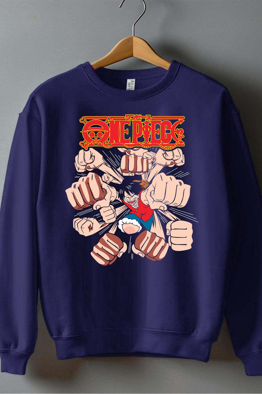 COULEUR:Marine|Sweat Col Rond Homme | Multi Punch Luffy Marine