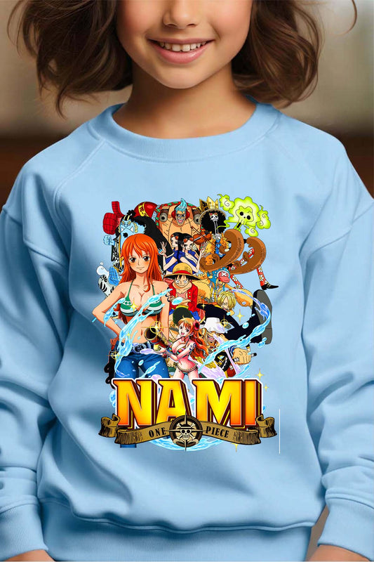COULEUR:Bleu Ciel|Sweat Col Rond Fille | Nami Team 03 Bleu Ciel