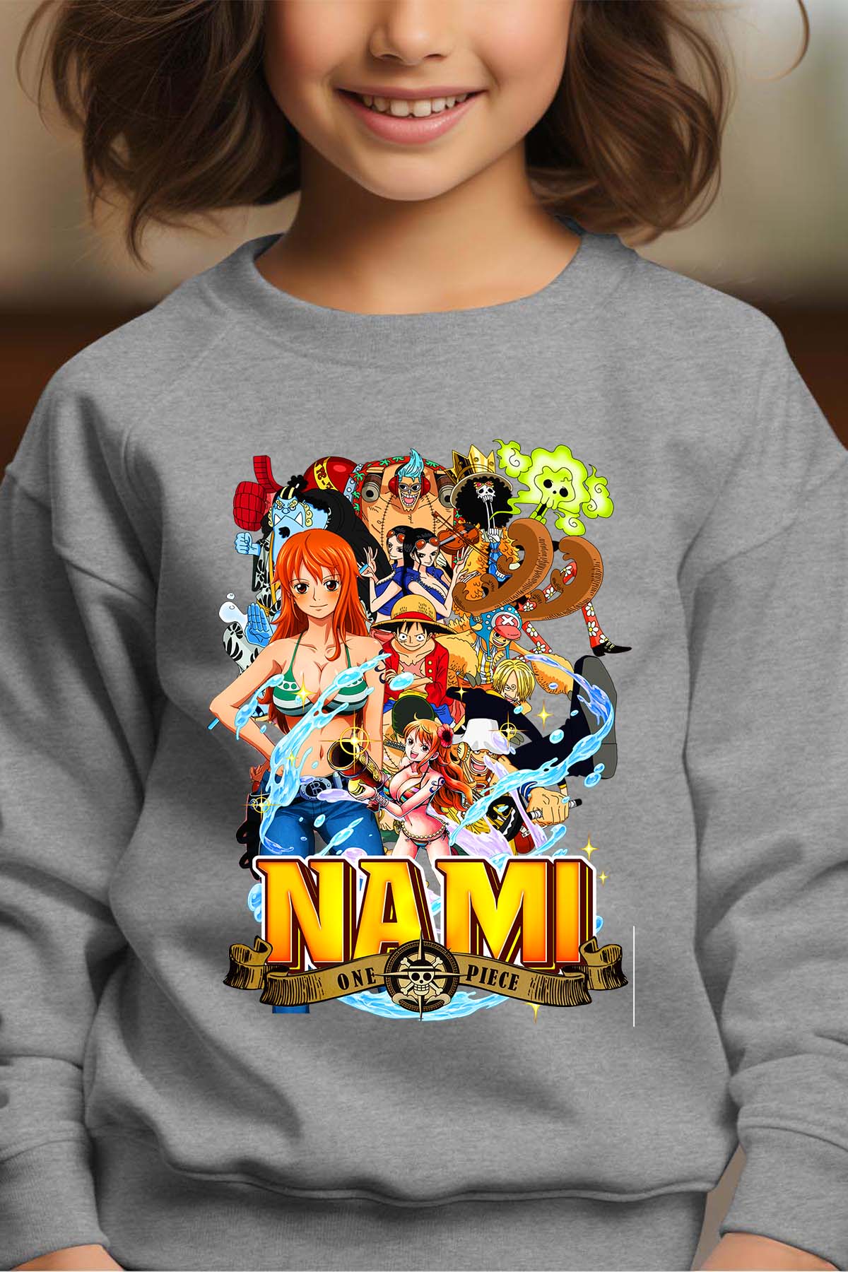 COULEUR:Gris|Sweat Col Rond Fille | Nami Team 03 Gris