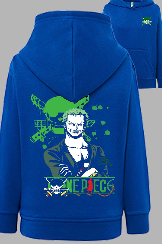 COULEUR:Bleu Roi|Sweat Capuche Garçon | No Mercy Zoro Bleu Roi