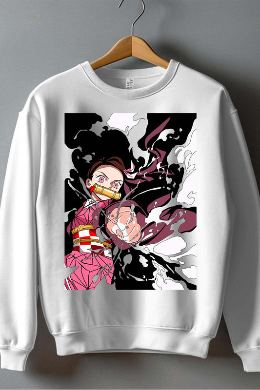 COULEUR:Blanc|Sweat Col Rond Homme | No Yaiba Nezuko Blanc