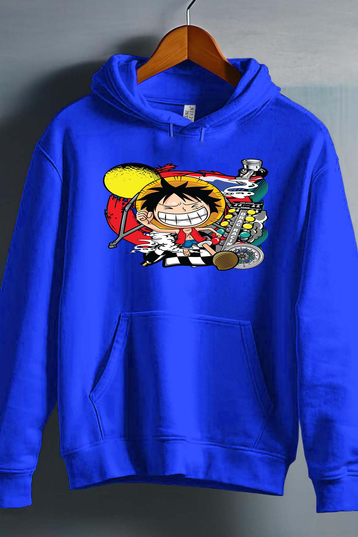 COULEUR:Bleu Roi|Sweat Capuche Homme | ONEPIECE Drag Racing Bleu Roi