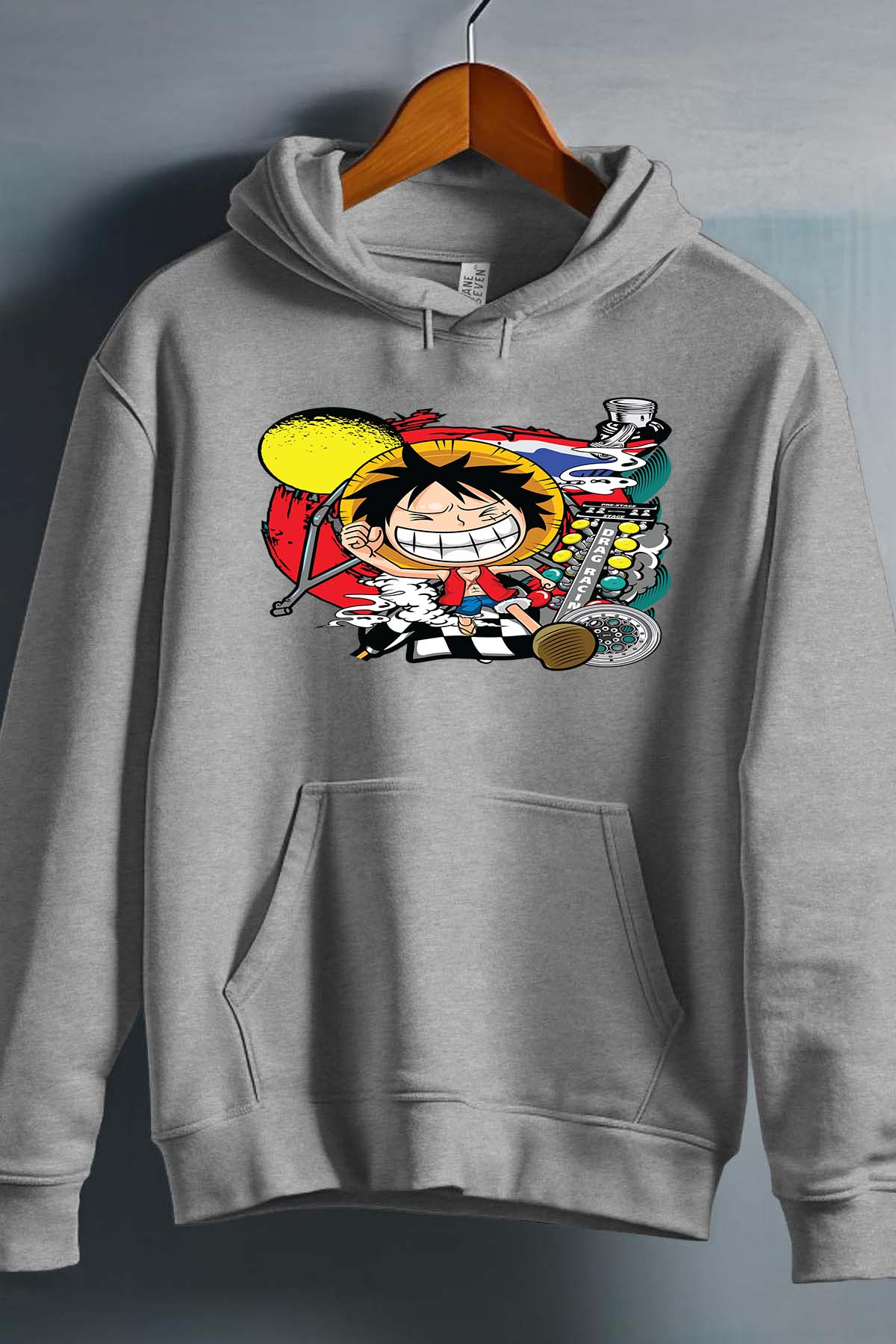 COULEUR:Gris|Sweat Capuche Homme | ONEPIECE Drag Racing Gris