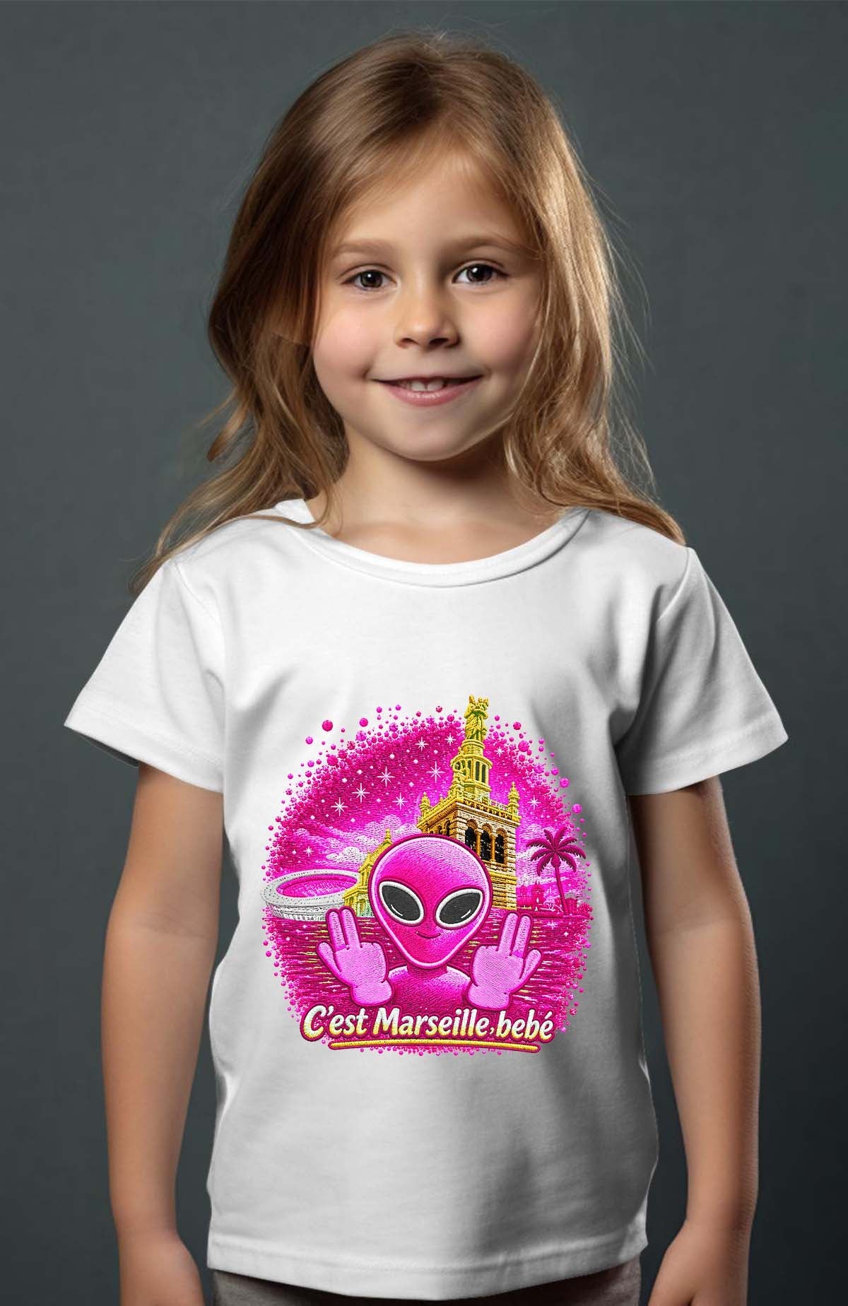 T-shirt Fille Ovni Mars Pink Blanc