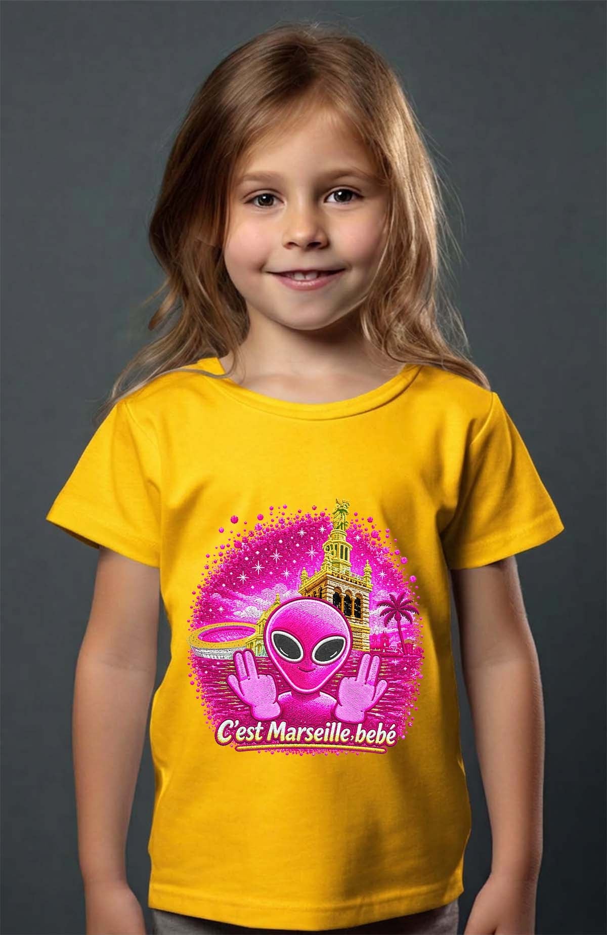T-shirt Fille Ovni Mars Pink Jaune