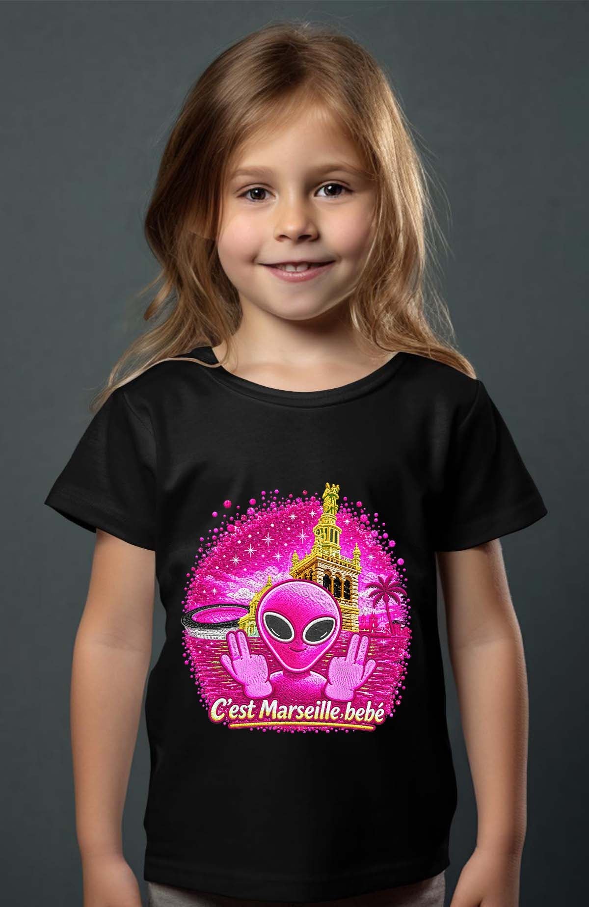 T-shirt Fille Ovni Mars Pink Noir