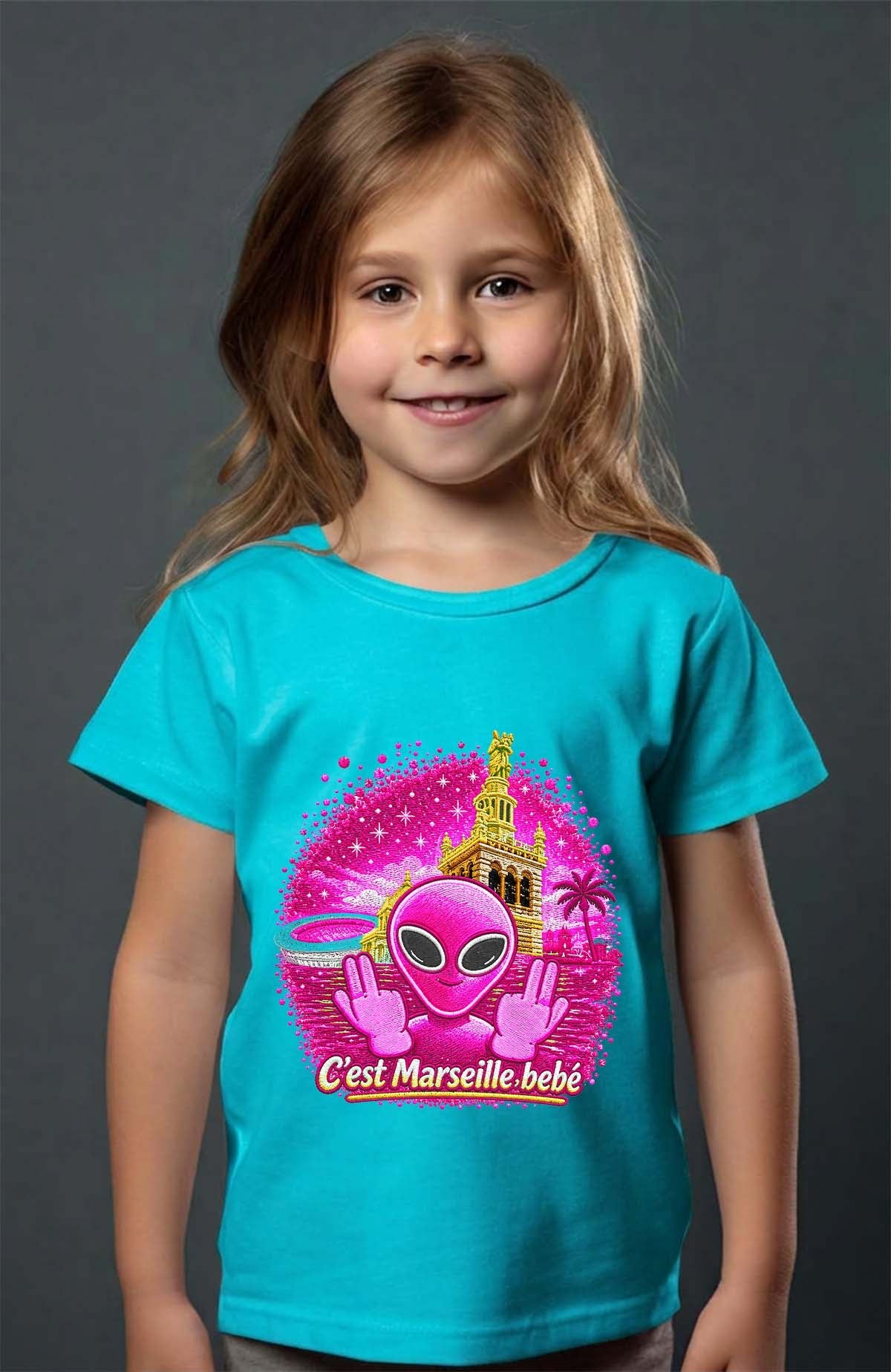 T-shirt Fille Ovni Mars Pink Turquoise