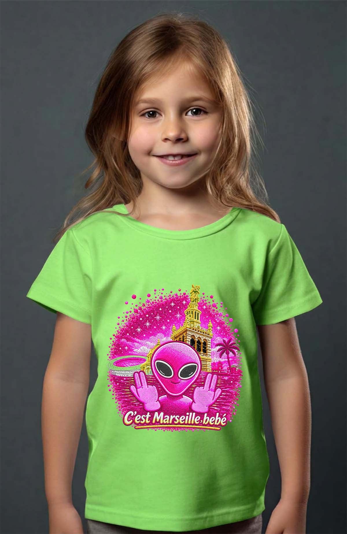 T-shirt Fille Ovni Mars Pink Vert Clair