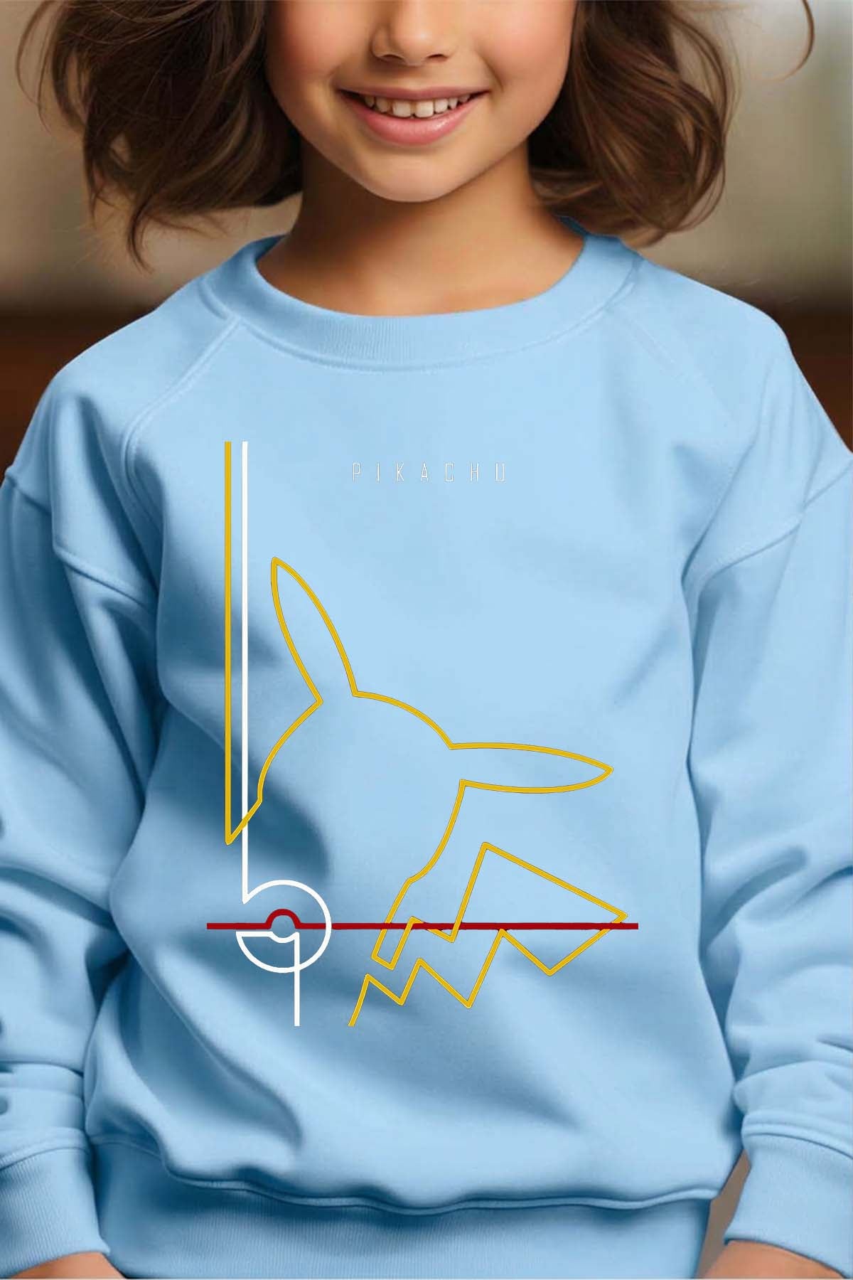 COULEUR:Bleu Ciel|Sweat Col Rond Fille | Pik light Bleu Ciel