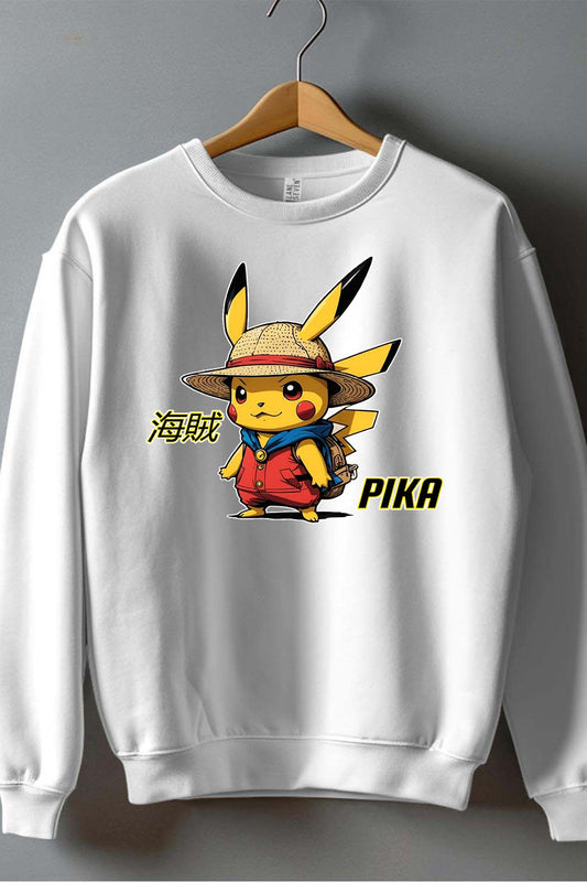 COULEUR:Blanc|Sweat Col Rond Garçon | Pika Luffy Blanc