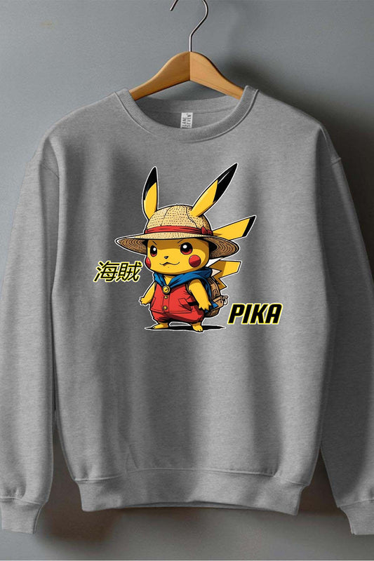 COULEUR:Gris|Sweat Col Rond Homme | Pika Luffy Gris