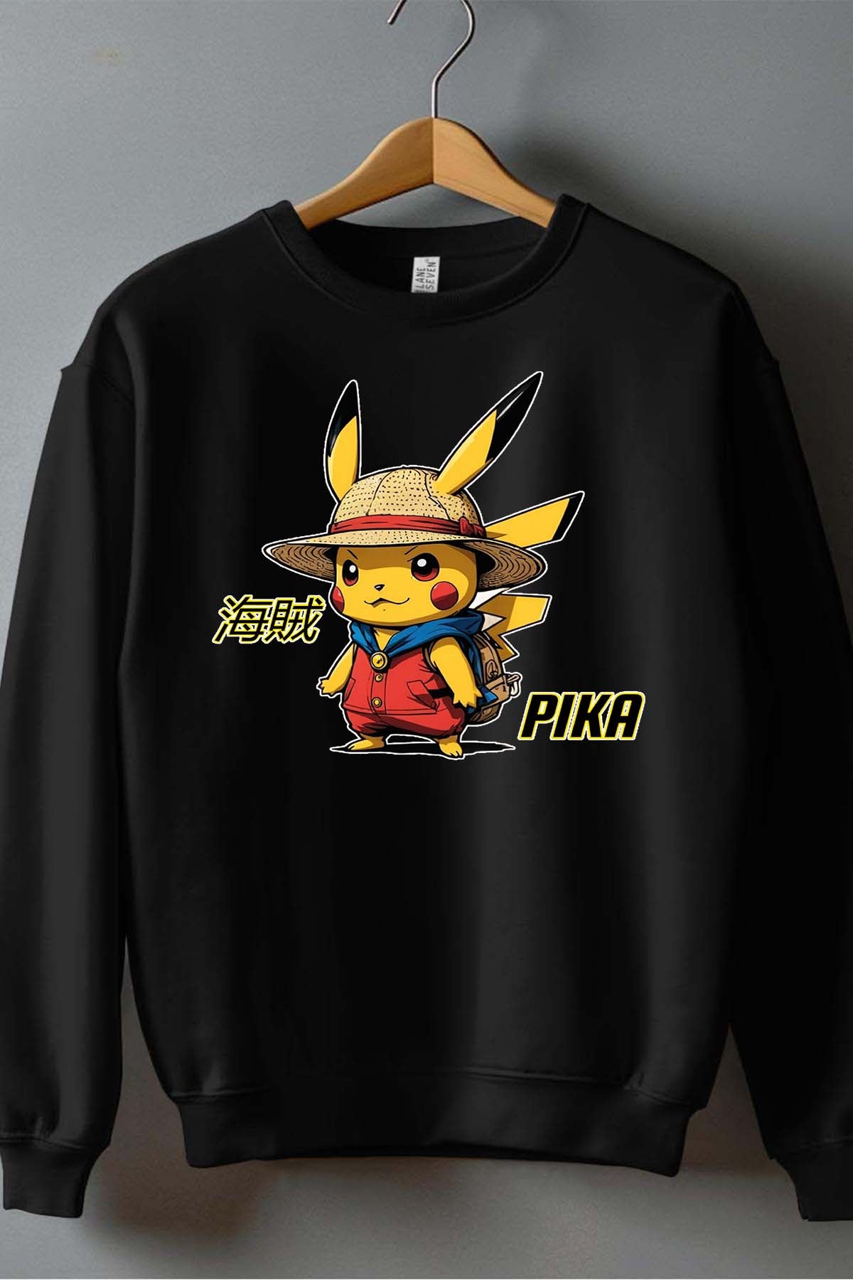 COULEUR:Noir|Sweat Col Rond Homme | Pika Luffy Noir